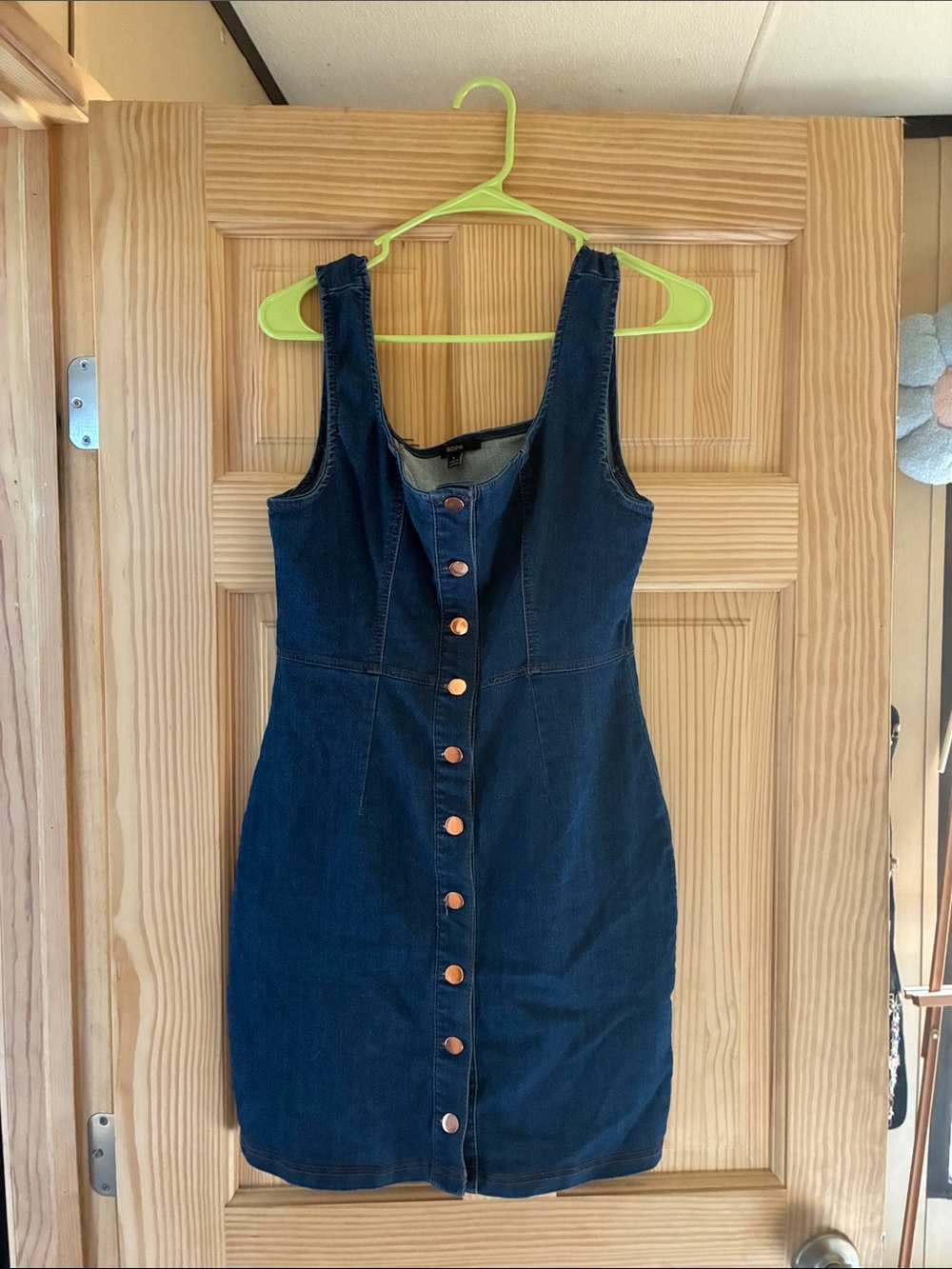 Button-Front Dark Denim Mini Dress By Blashe